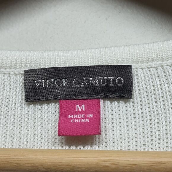 Vince Camuto Crochet Sweater Women Size M Gray Stripes Fall Winter Casual - Picture 6 of 7